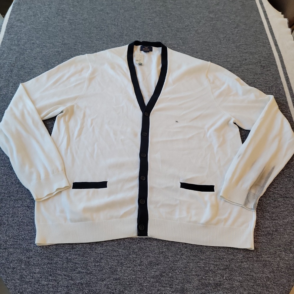 Brooks Brothers 346 Cardigan Sweater Men’s XL White Supima Pockets Grandpacore